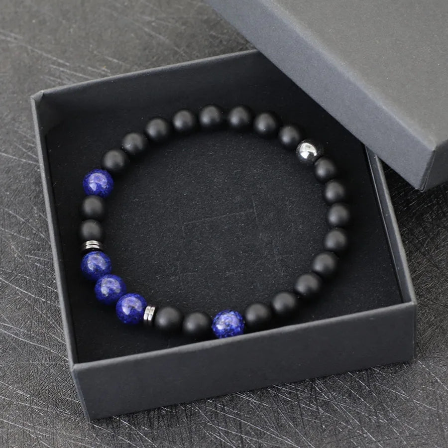 Bracelet en Onyx noir, Lapis Lazuli et Hématite
