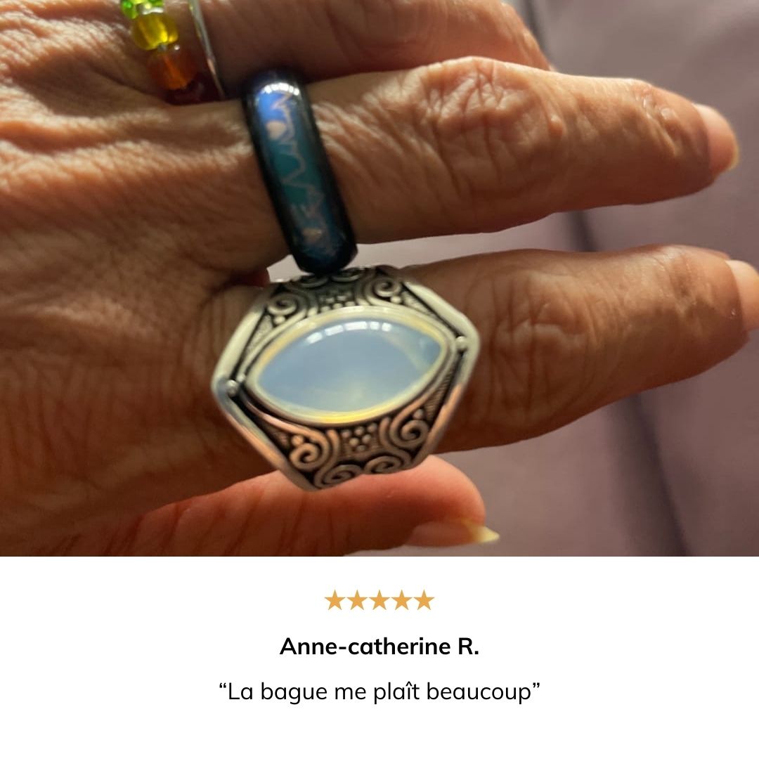 Bague «énergie positive» Pierre de lune en forme de goutte d’eau