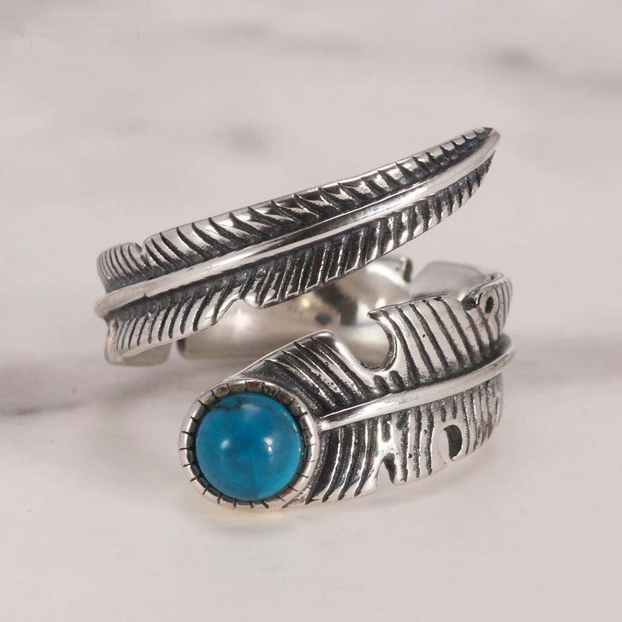 Bague plume en argent Sterling 925 et turquoise