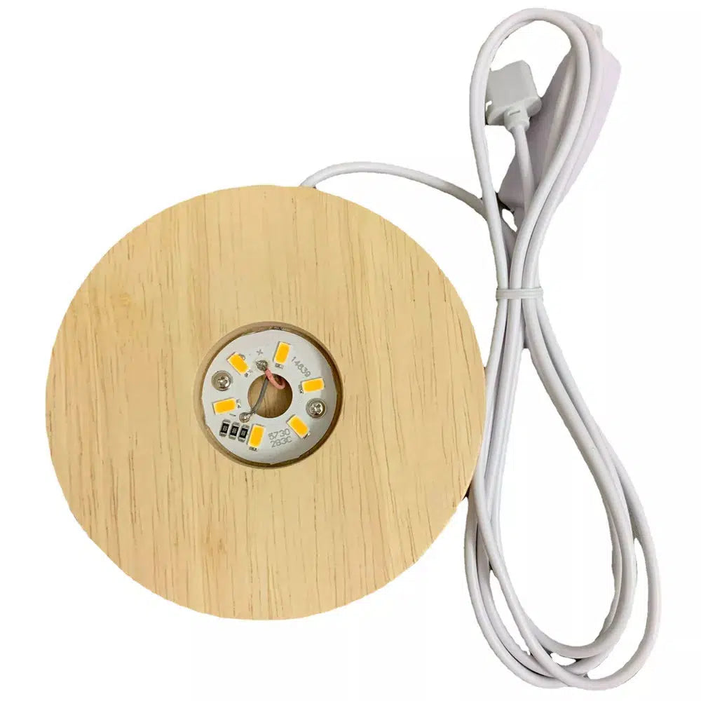 Base d'ornement lumineux à LED ronde en bois et verre en cristal avec câble USB