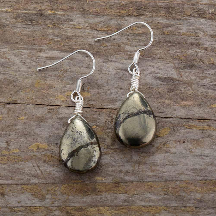 Boucles d’oreilles larme en Pyrite