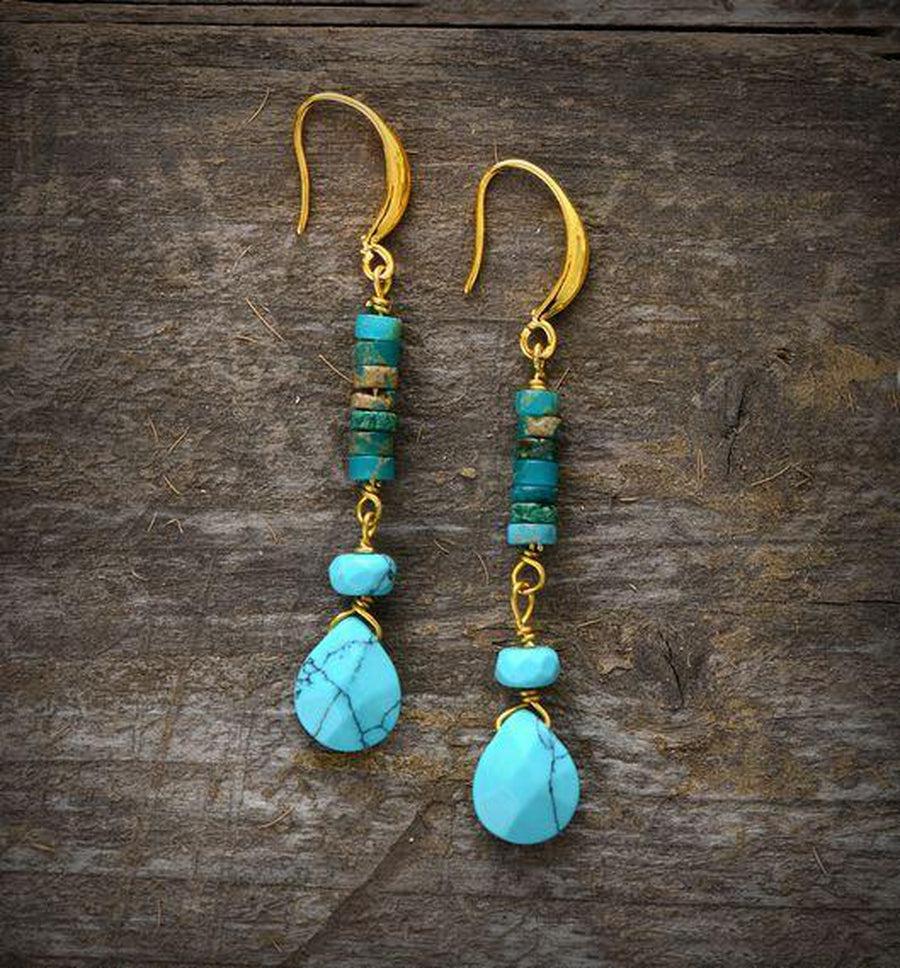 Boucles d'oreilles pendantes «estime de soi» en turquoise