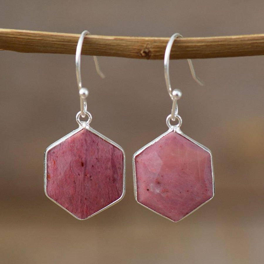 Boucles d’oreilles pendantes forme géométrique en Rhodonite