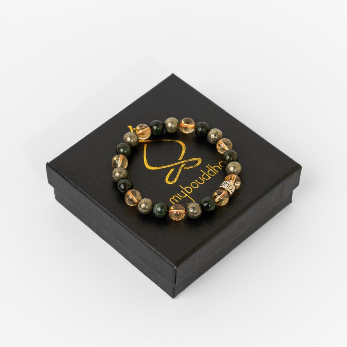 Bracelet « Abondance & Prospérité » en Citrine, Pyrite et Jade
