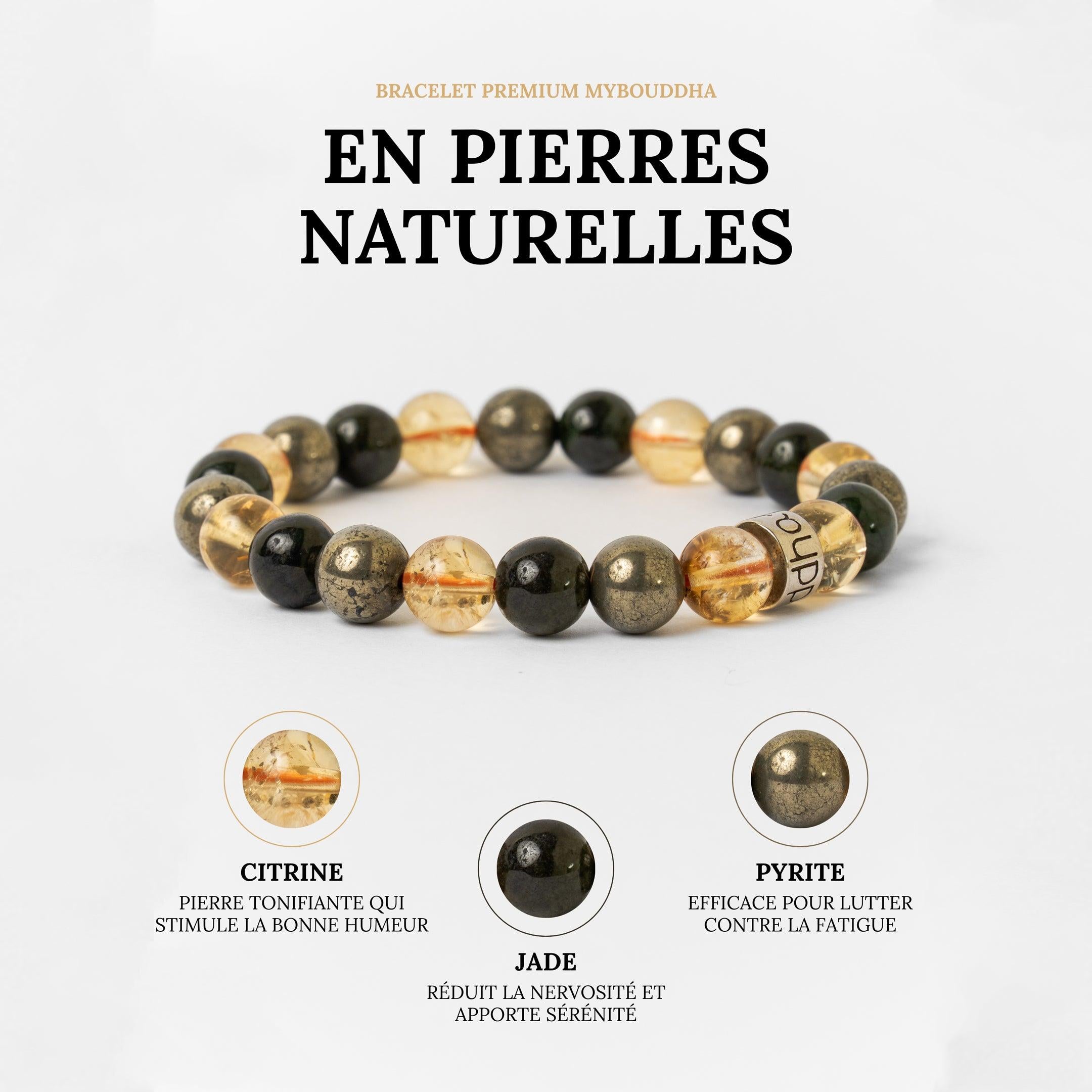 Bracelet « Abondance & Prospérité » en Citrine, Pyrite et Jade