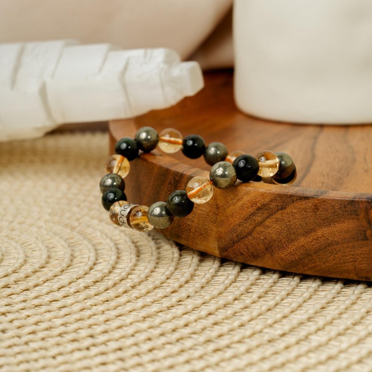 Bracelet « Abondance & Prospérité » en Citrine, Pyrite et Jade