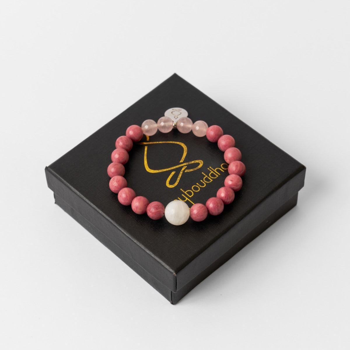 Bracelet « Amour & Relations » en Quartz Rose, Rhodochrosite et Pierre de Lune