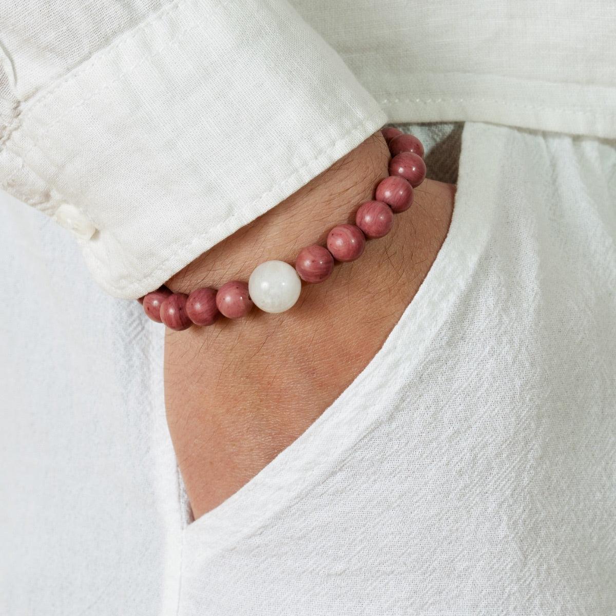 Bracelet « Amour & Relations » en Quartz Rose, Rhodochrosite et Pierre de Lune
