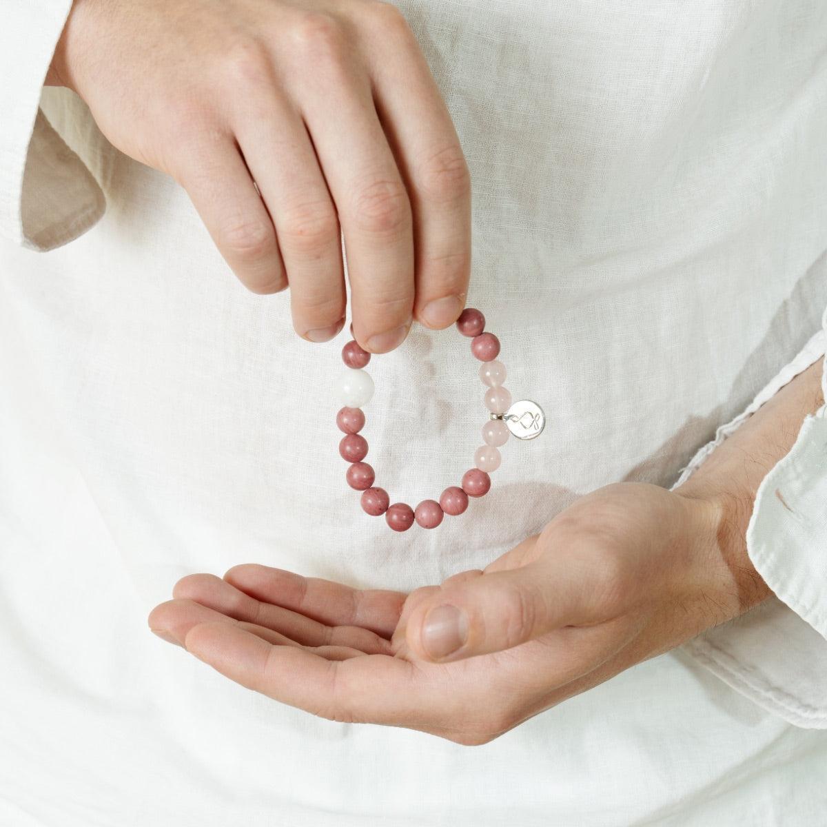 Bracelet « Amour & Relations » en Quartz Rose, Rhodochrosite et Pierre de Lune