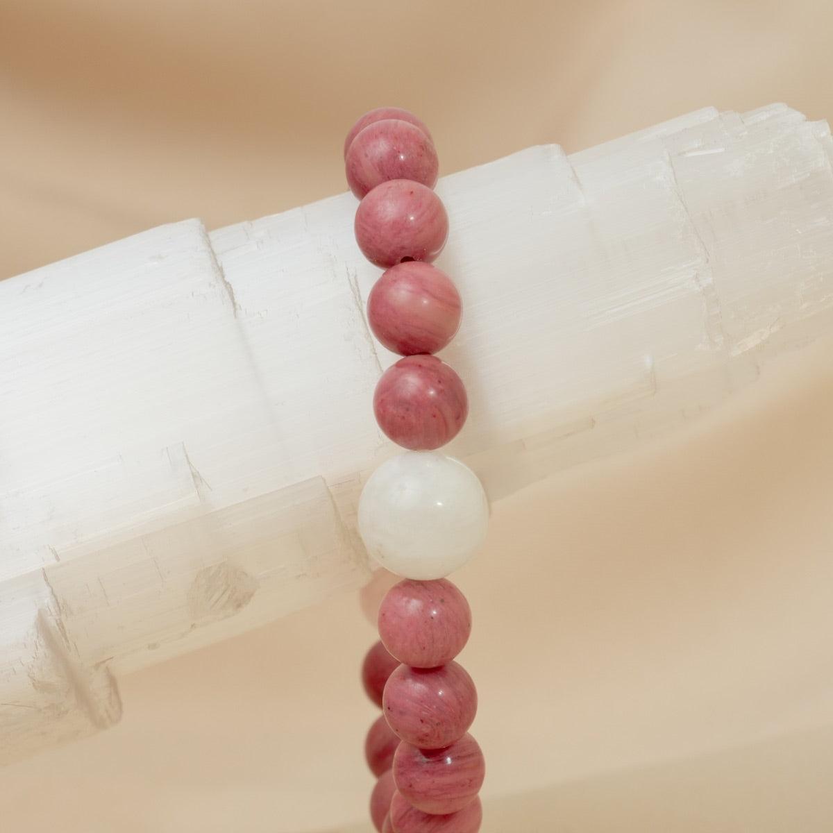 Bracelet « Amour & Relations » en Quartz Rose, Rhodochrosite et Pierre de Lune