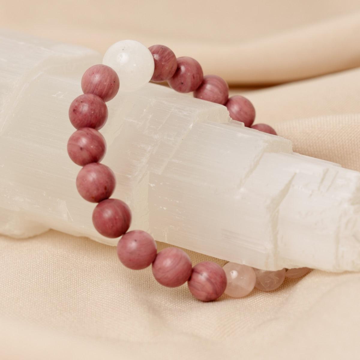Bracelet « Amour & Relations » en Quartz Rose, Rhodochrosite et Pierre de Lune