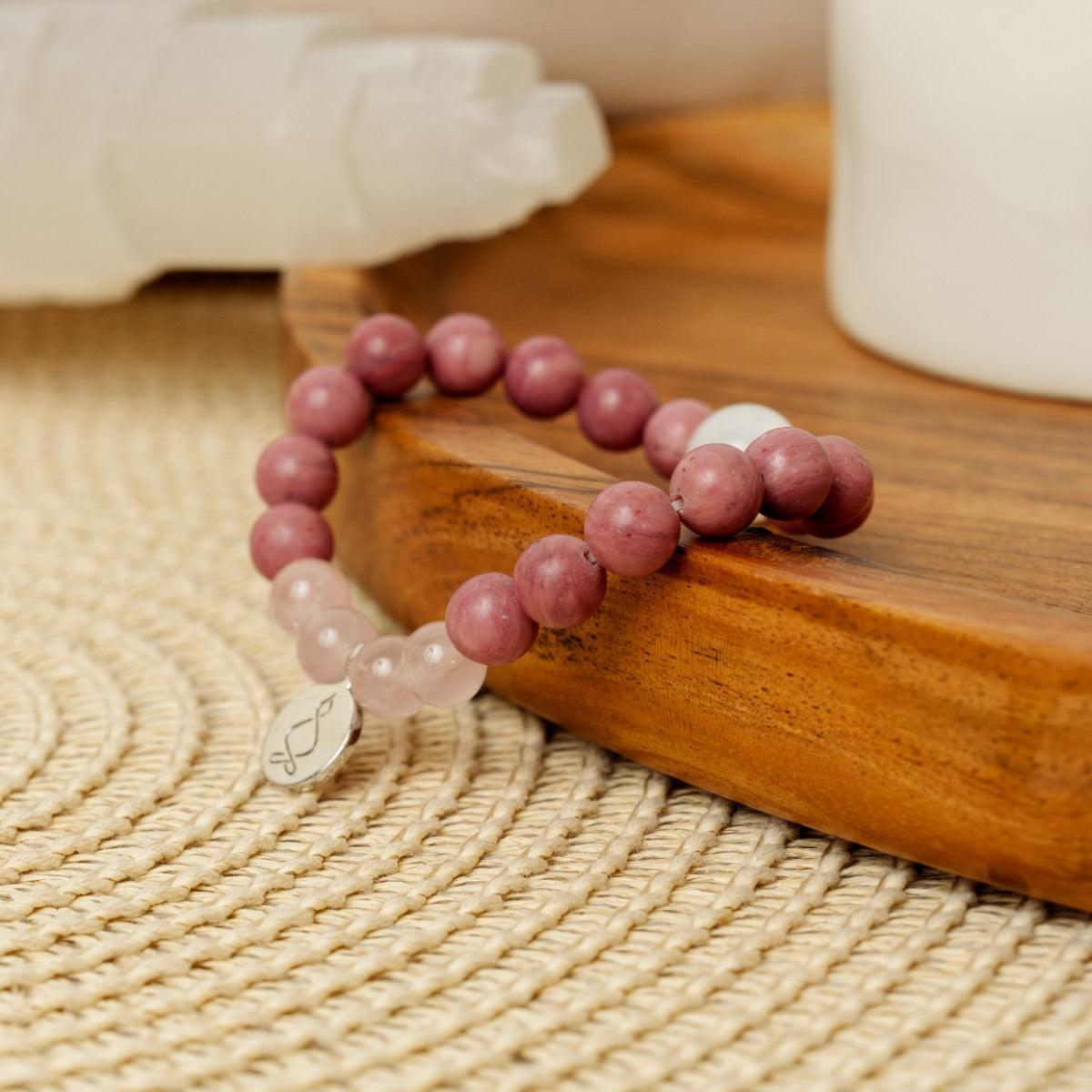 Bracelet « Amour & Relations » en Quartz Rose, Rhodochrosite et Pierre de Lune