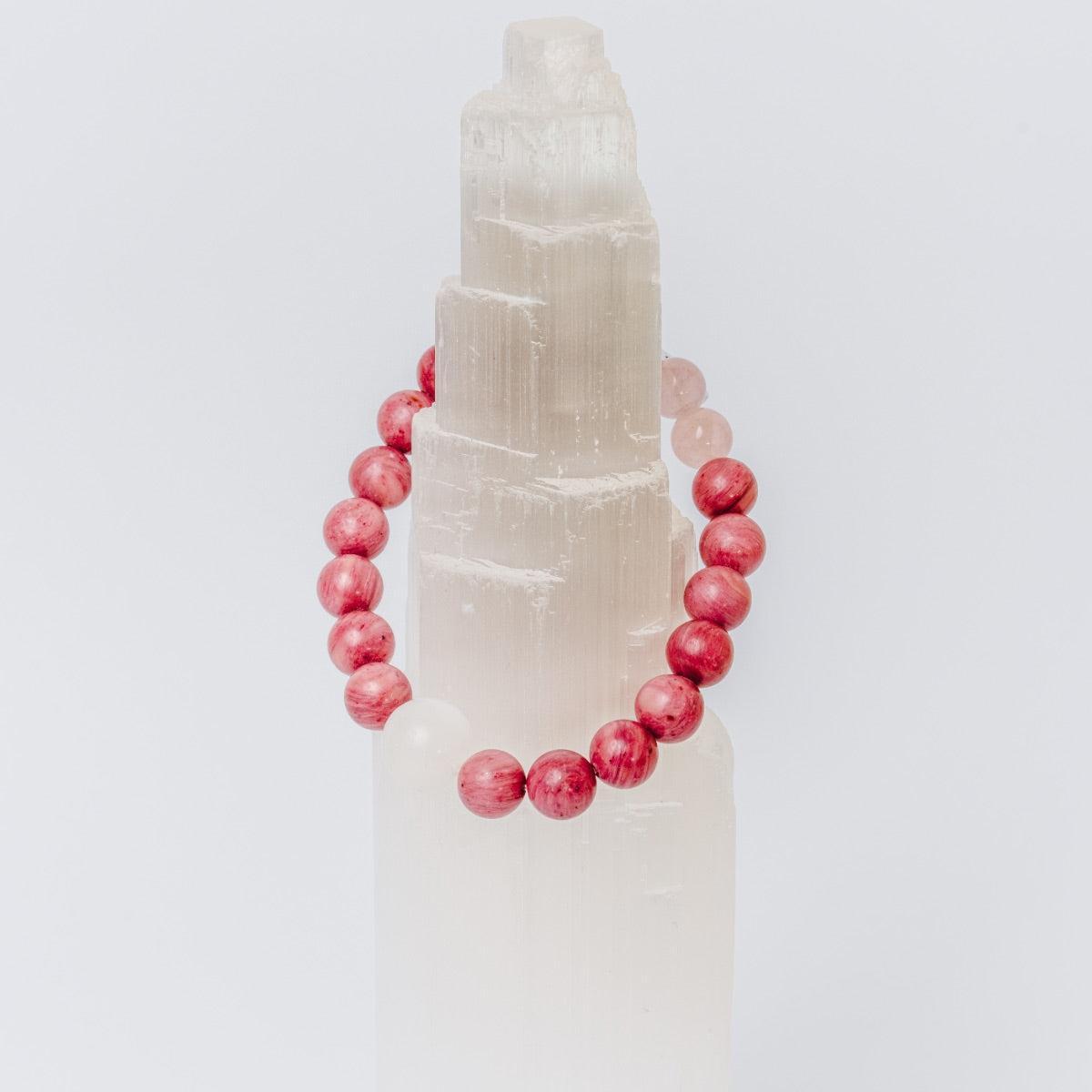 Bracelet « Amour & Relations » en Quartz Rose, Rhodochrosite et Pierre de Lune