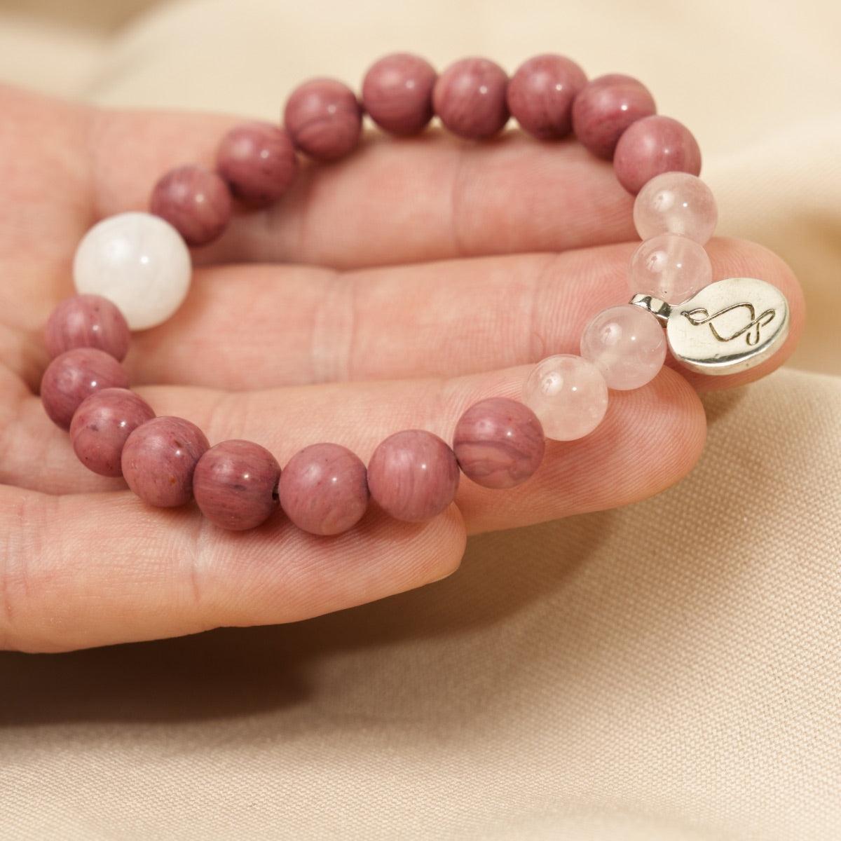 Bracelet « Amour & Relations » en Quartz Rose, Rhodochrosite et Pierre de Lune