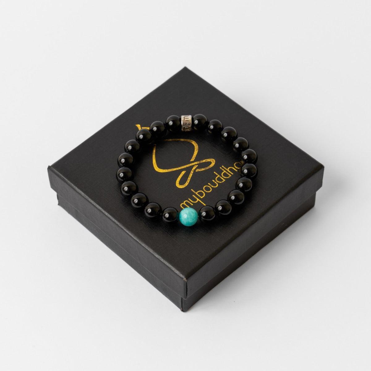 Bracelet « Anti-stress » en Onyx Noir et Amazonite