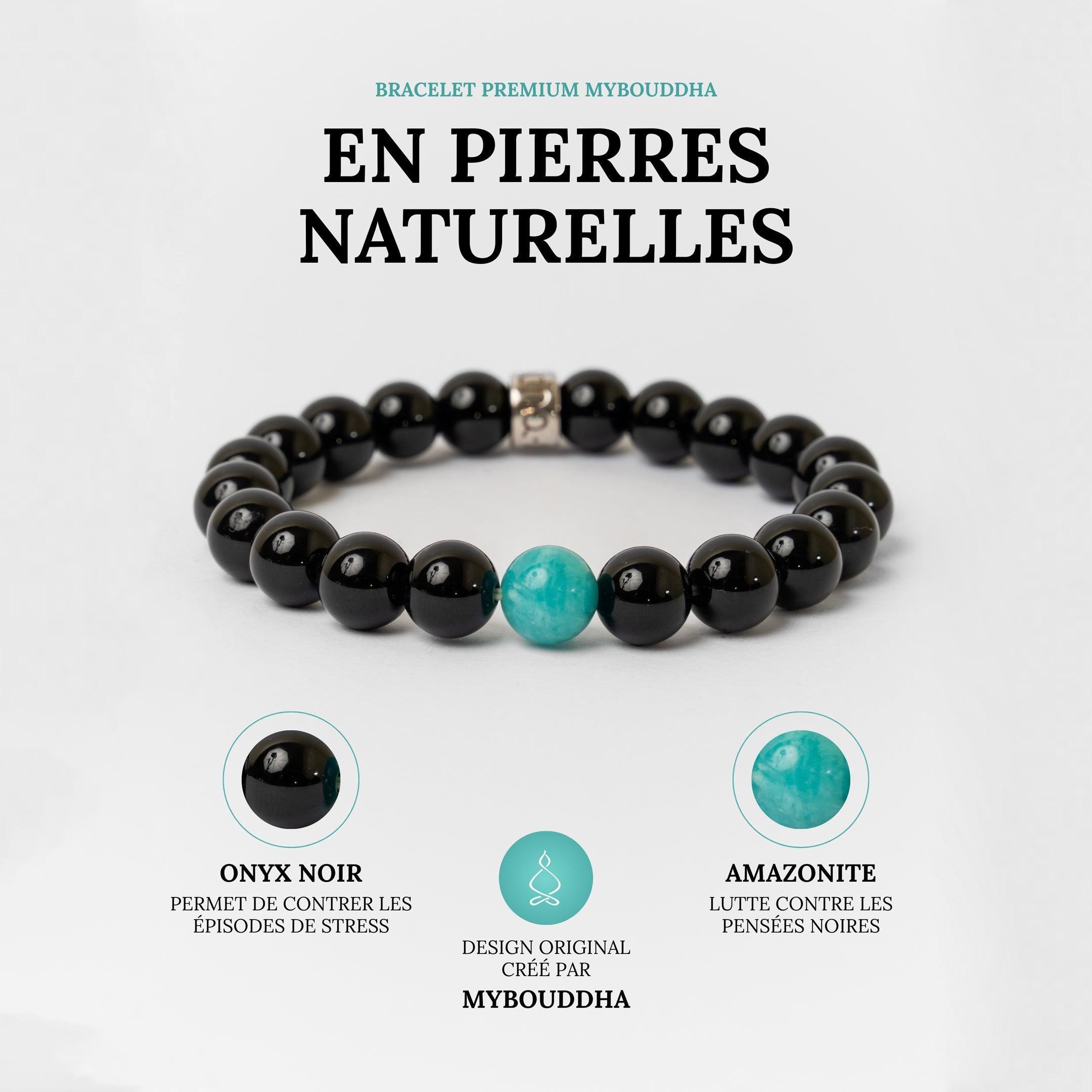 Bracelet « Anti-stress » en Onyx Noir et Amazonite