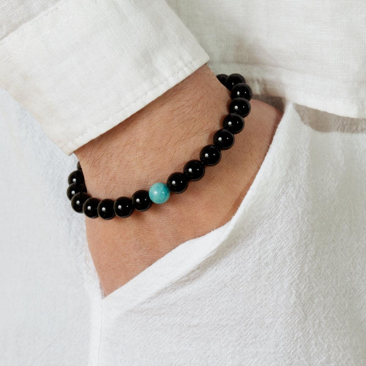Bracelet « Anti-stress » en Onyx Noir et Amazonite