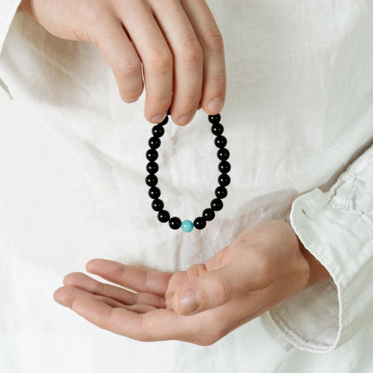 Bracelet « Anti-stress » en Onyx Noir et Amazonite
