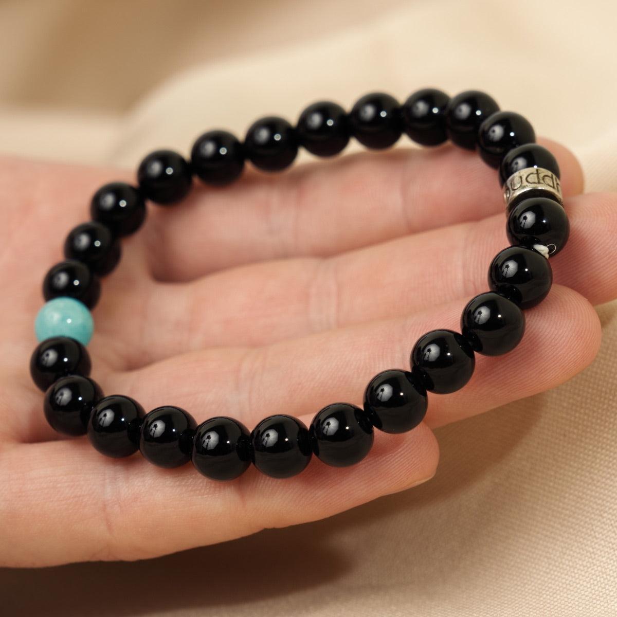 Bracelet « Anti-stress » en Onyx Noir et Amazonite