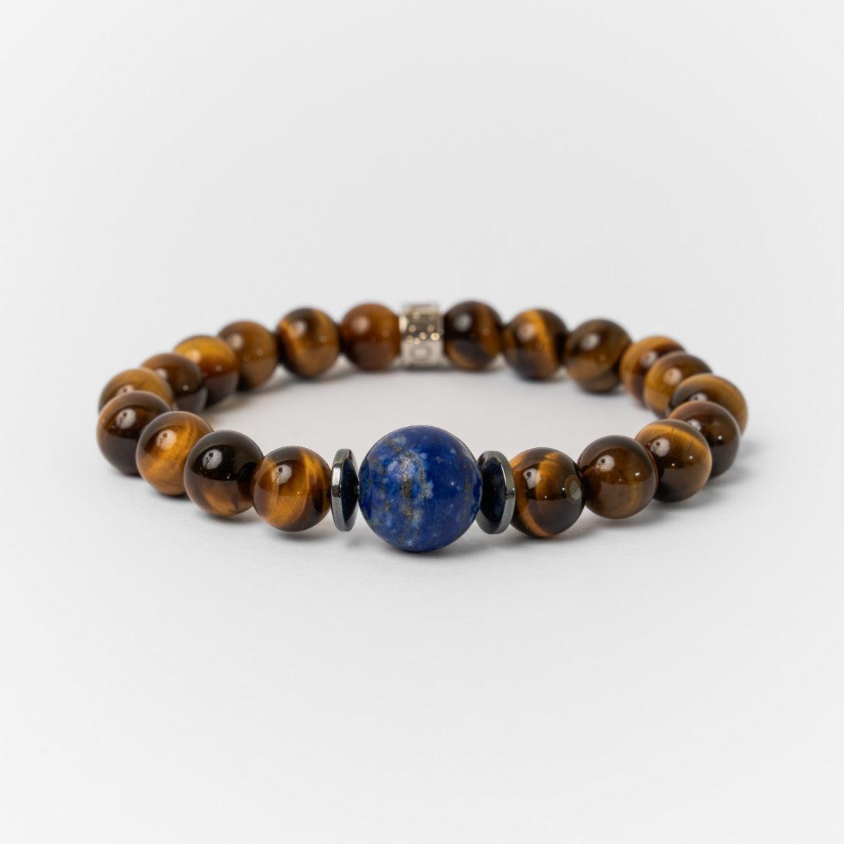 Bracelet « Confiance en soi » en Oeil de Tigre, Hematite et Lapis Lazuli