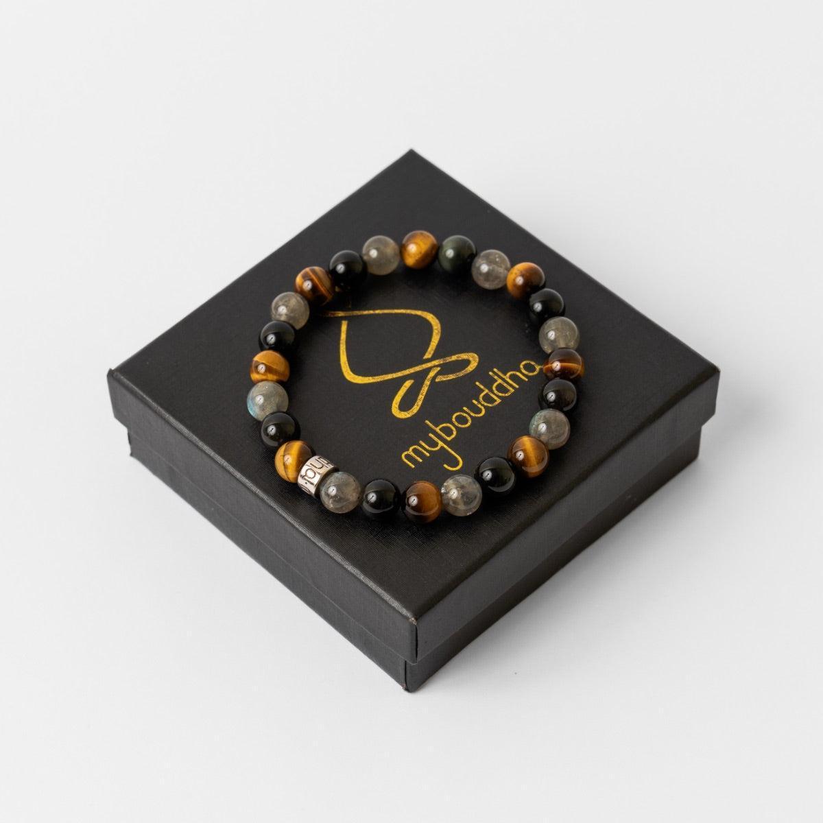Bracelet de « Protection extrême » en Labradorite, Obsidienne Noire et Oeil de Tigre
