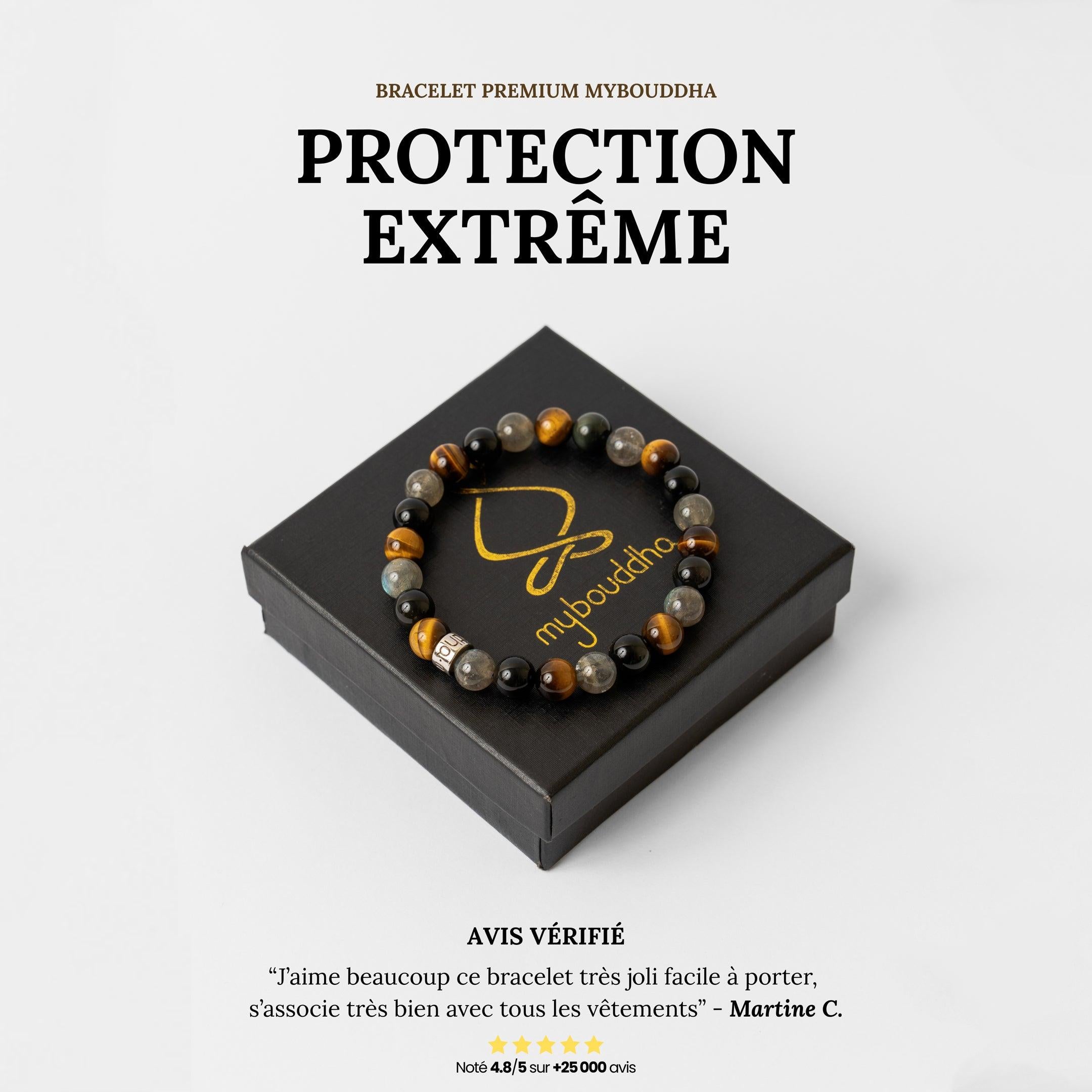 Bracelet de « Protection extrême » en Labradorite, Obsidienne Noire et Oeil de Tigre