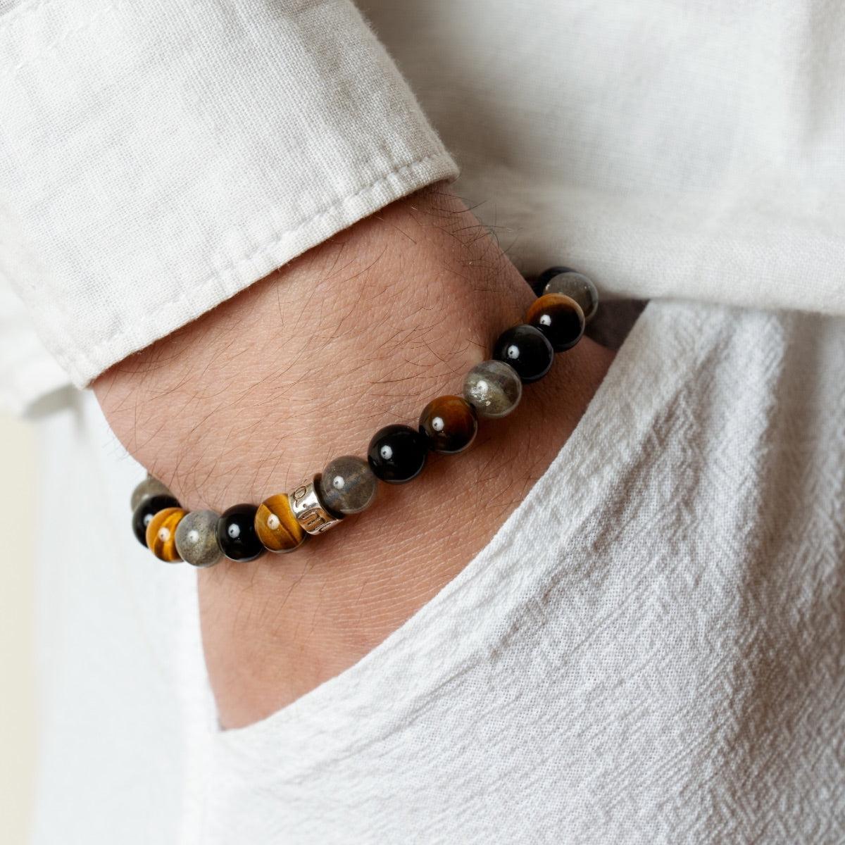 Bracelet de « Protection extrême » en Labradorite, Obsidienne Noire et Oeil de Tigre