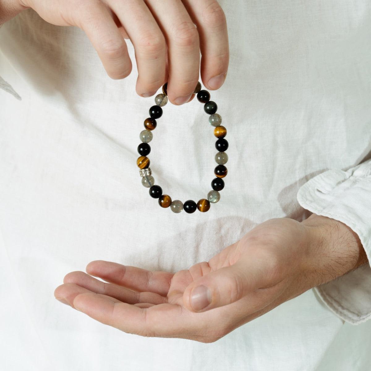 Bracelet de « Protection extrême » en Labradorite, Obsidienne Noire et Oeil de Tigre