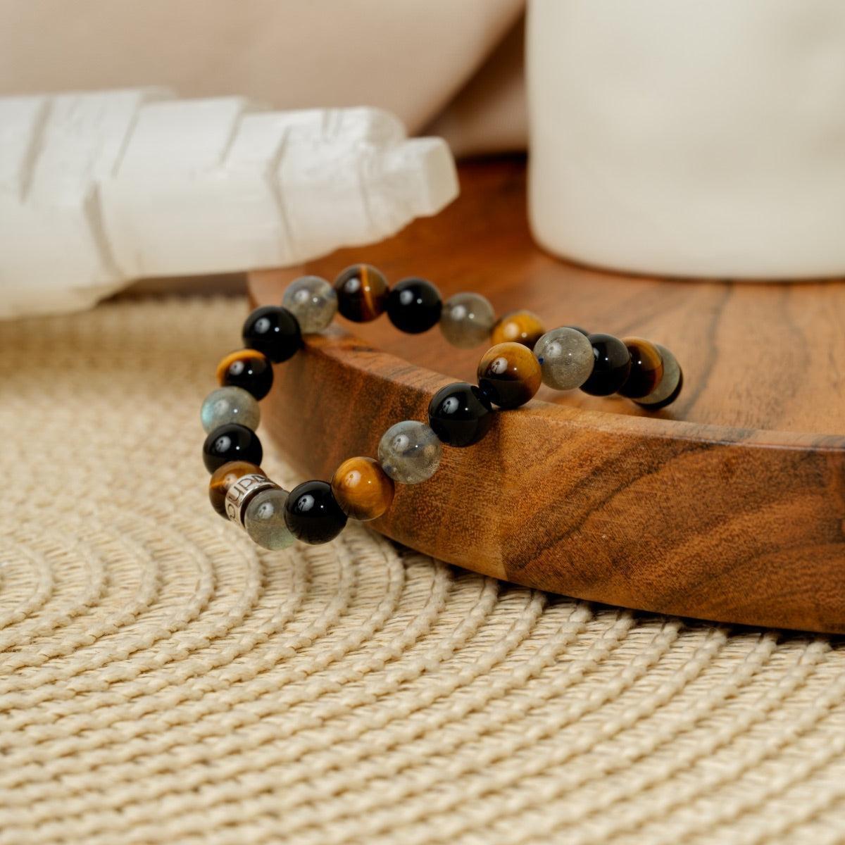 Bracelet de « Protection extrême » en Labradorite, Obsidienne Noire et Oeil de Tigre