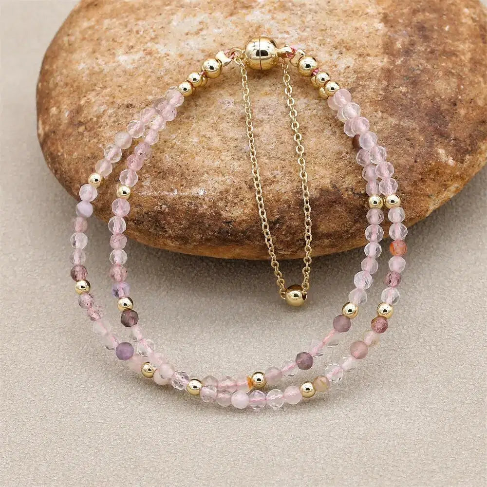 Bracelet double rangs en Cristal rose