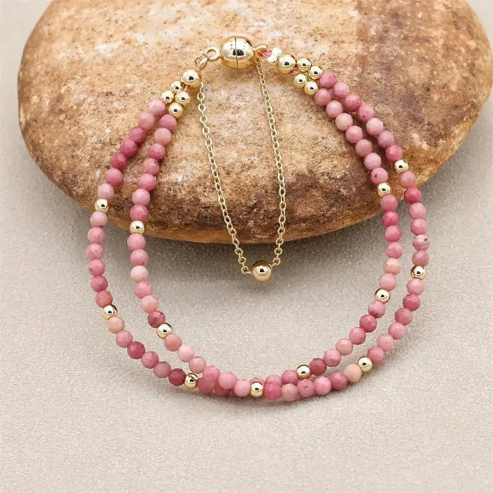 Bracelet double rangs en Rhodonite naturelle