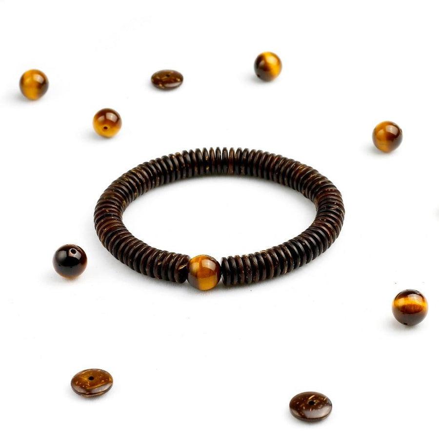 Bracelet en coquille de Noix de coco et perle Œil de tigre