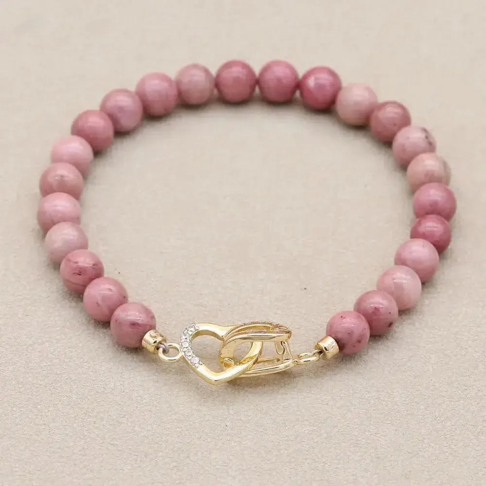 Bracelet en perles d'Œil de tigre bleu royal et fermoir cœur