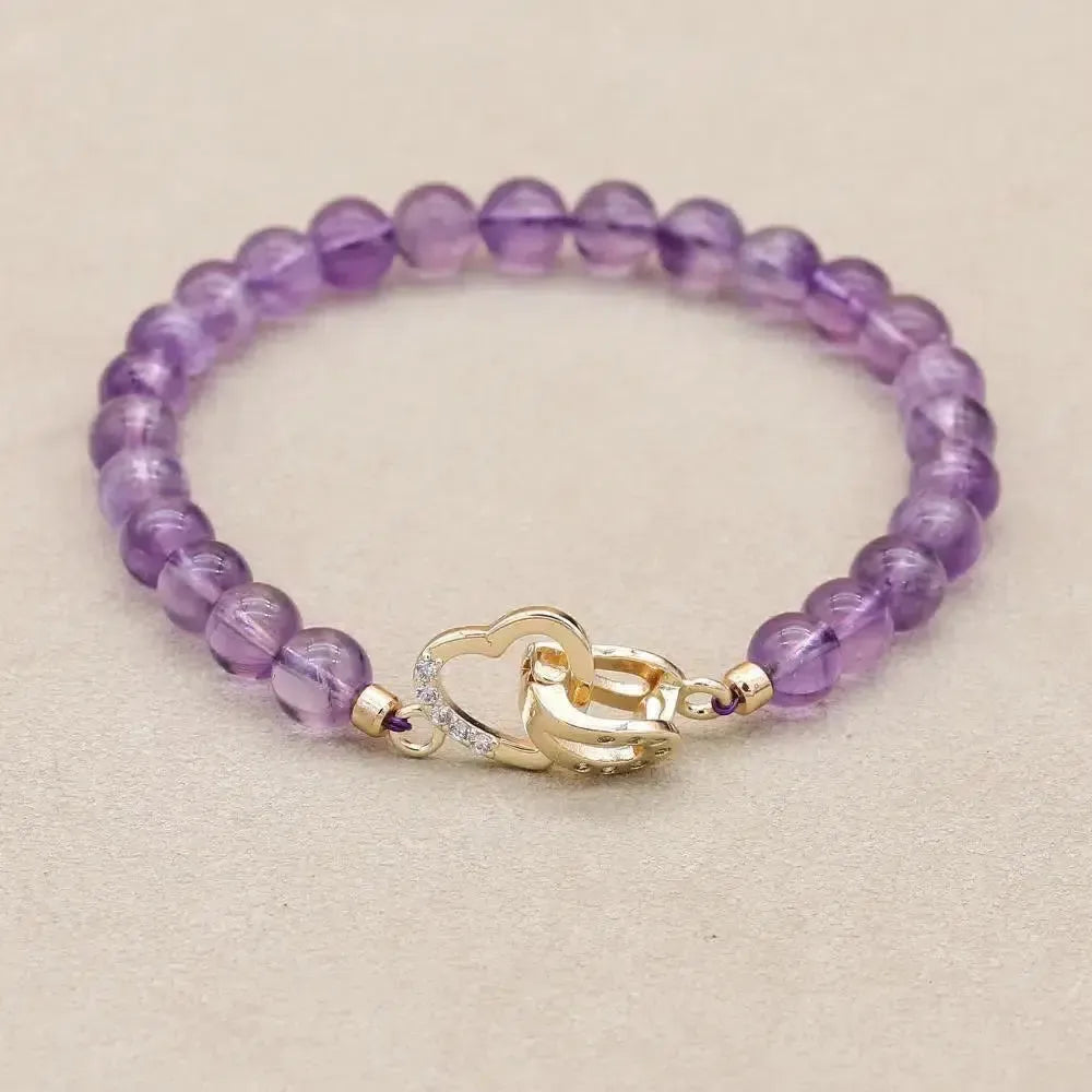 Bracelet en perles d'Œil de tigre bleu royal et fermoir cœur