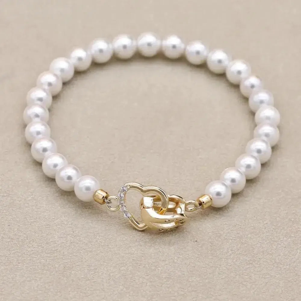 Bracelet en perles d'Œil de tigre bleu royal et fermoir cœur