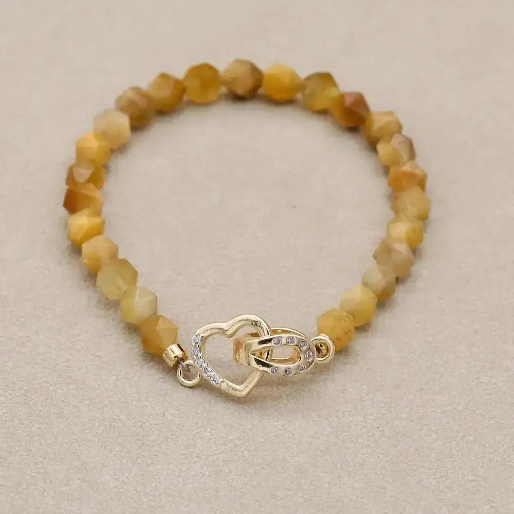 Bracelet en perles d'Œil de tigre bleu royal et fermoir cœur