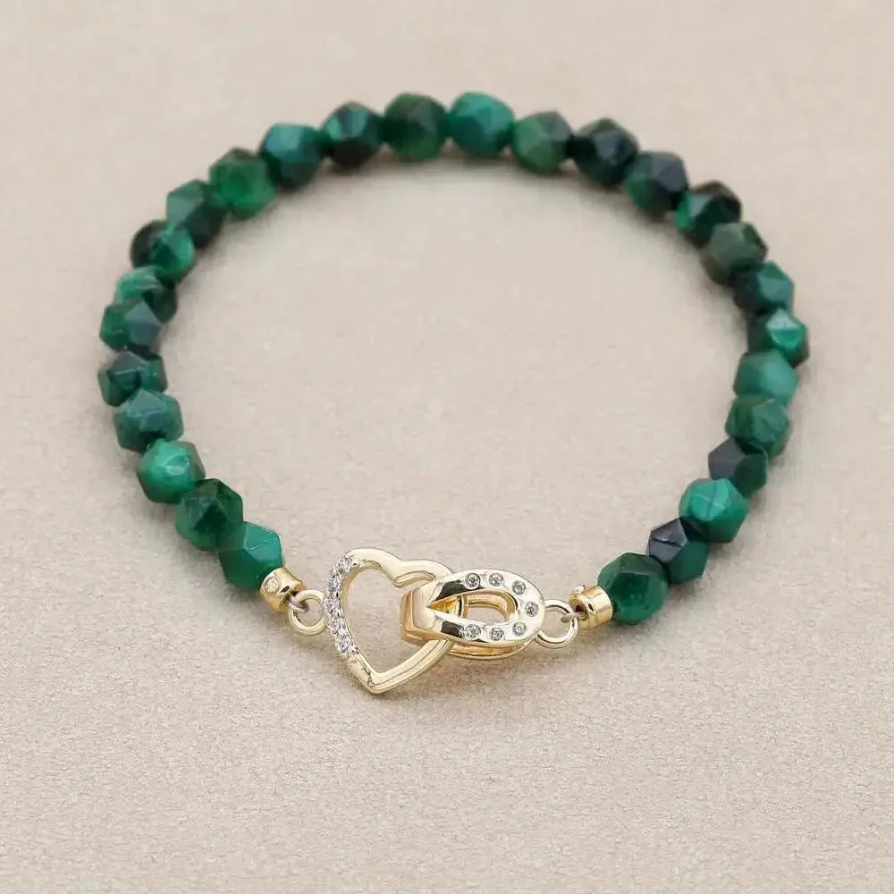 Bracelet en perles d'Œil de tigre bleu royal et fermoir cœur