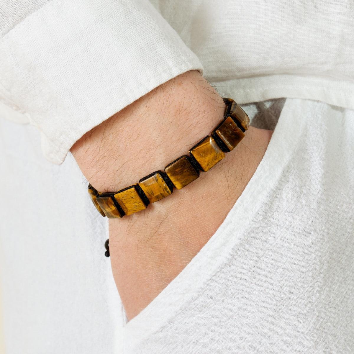 Bracelet en pierres d'Œil de tigre carrées