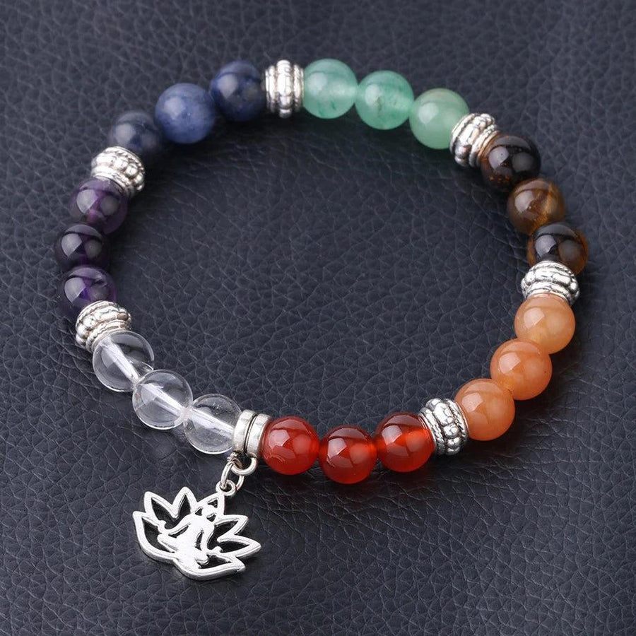 Bracelet «énergie positive» des 7 chakras et Fleur de Lotus