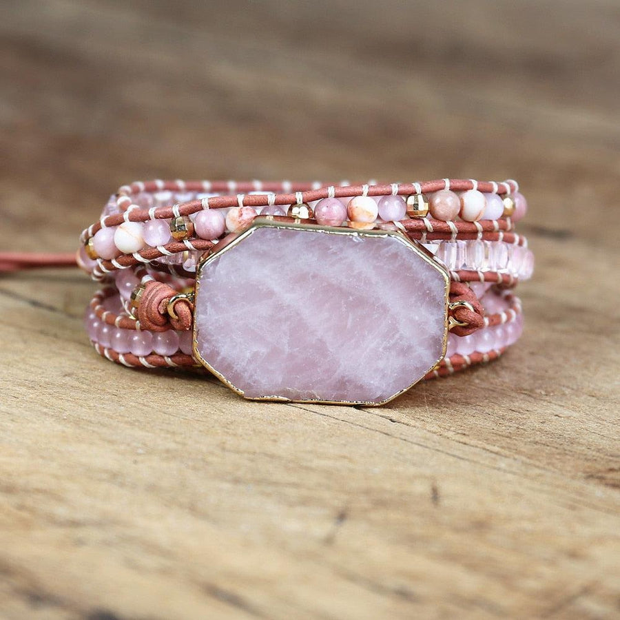 Bracelet enveloppant en pierres, cristal de bohême rose