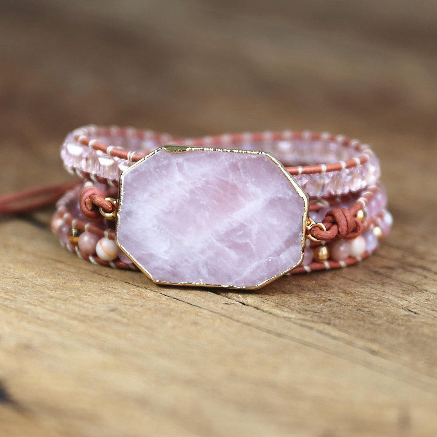 Bracelet enveloppant en pierres, cristal de bohême rose