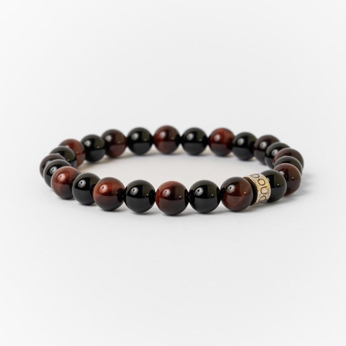 Bracelet « Force & Puissance » en Oeil de Tigre Rouge et Onyx Noir
