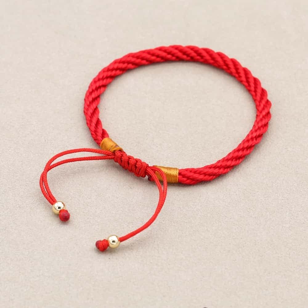 Bracelet Porte Bonheur en corde tressé rouge