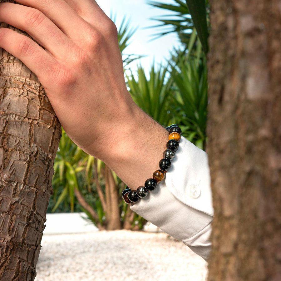 Bracelet «Triple protection» en obsidienne noire, oeil de tigre et hématite.