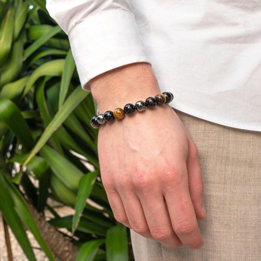 Bracelet «Triple protection» en obsidienne noire, oeil de tigre et hématite.