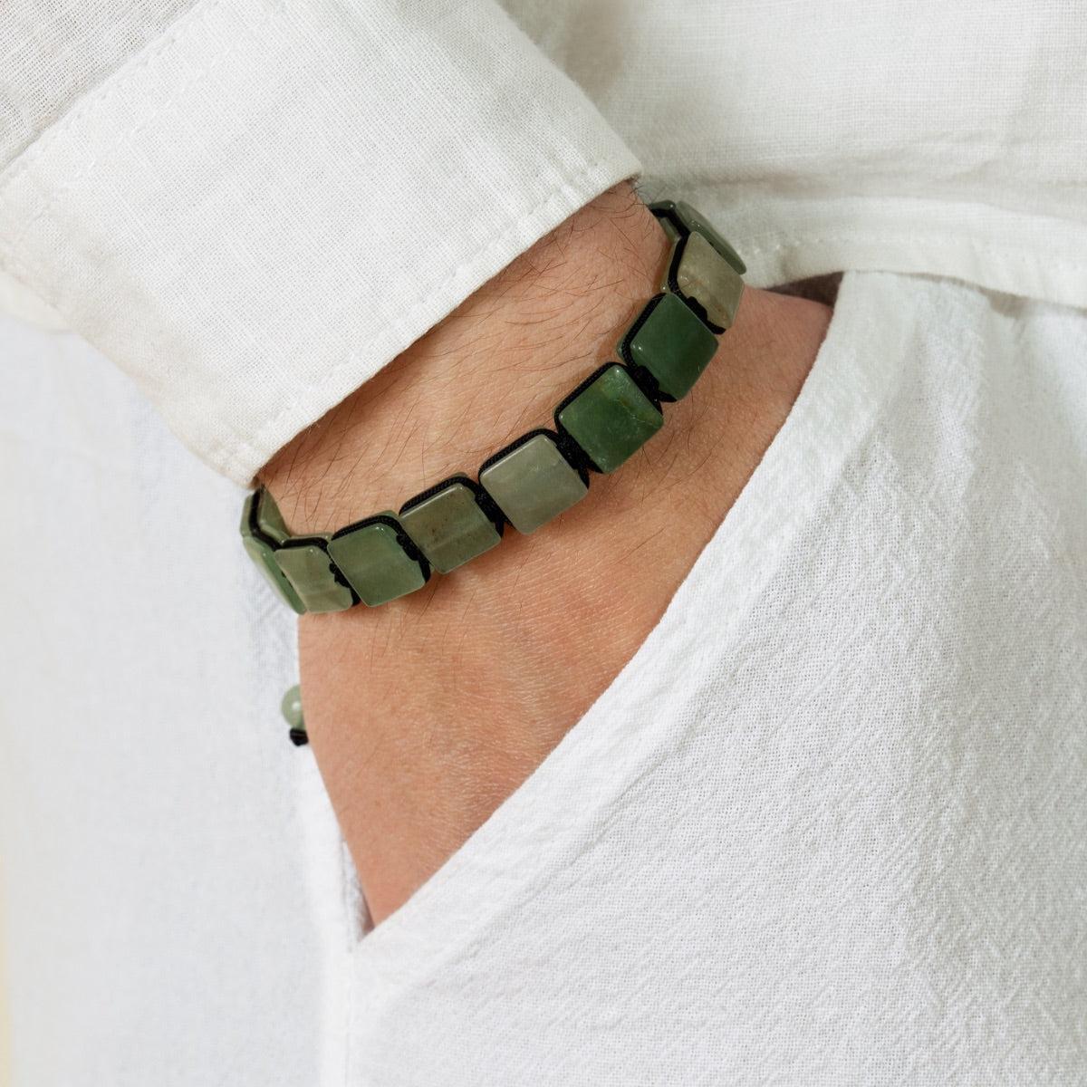 Bracelet type Shamballa en pierres d'Aventurine carrées