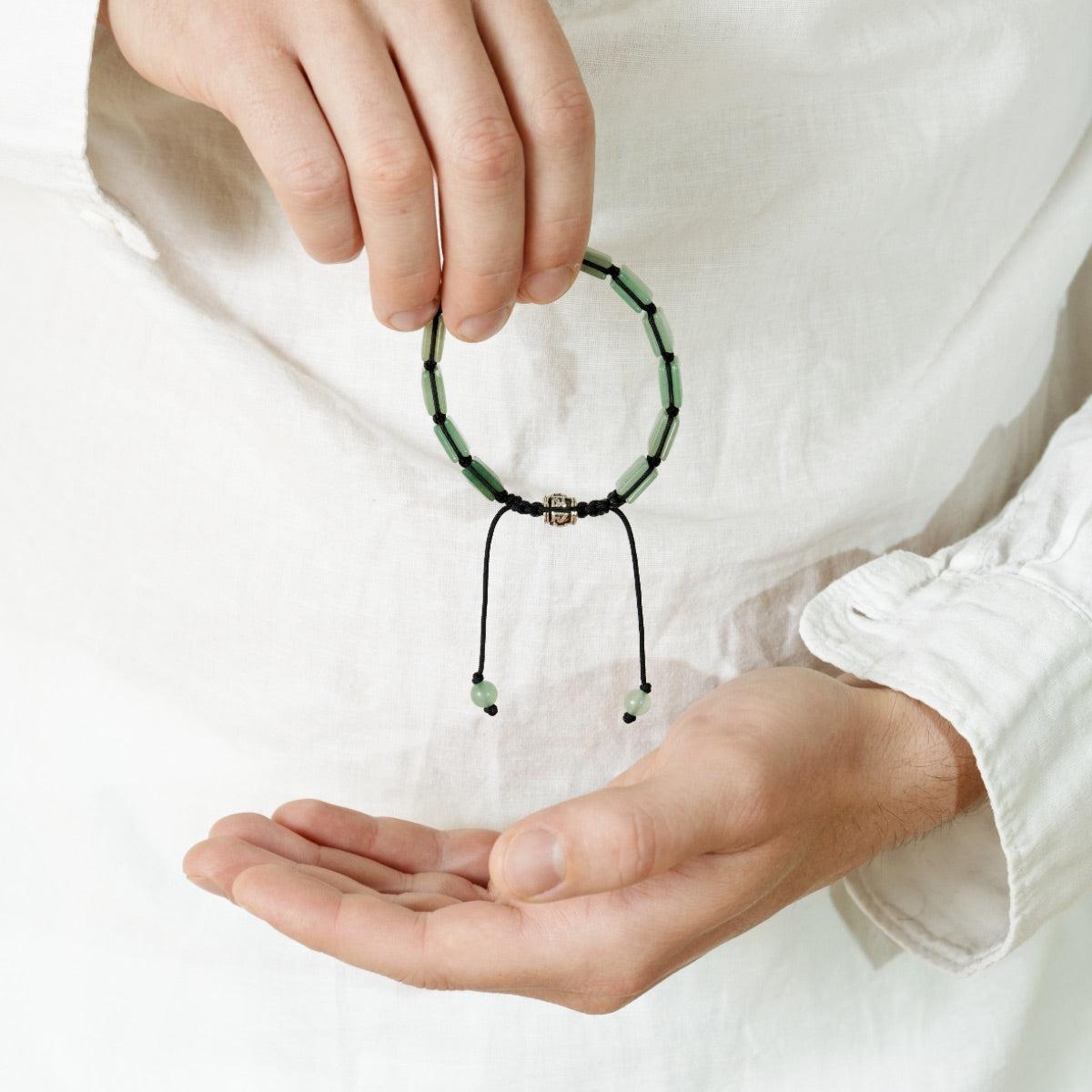 Bracelet type Shamballa en pierres d'Aventurine carrées