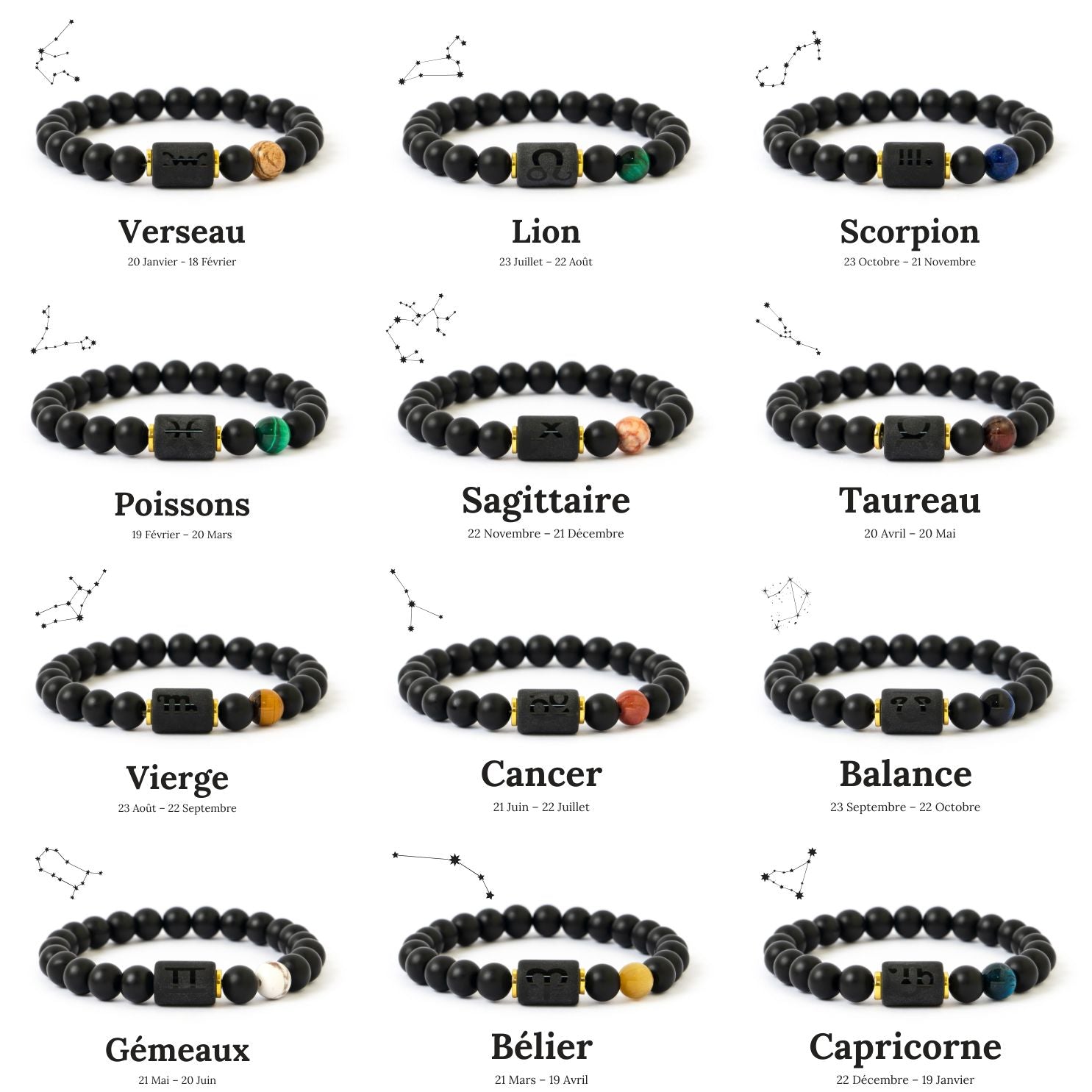Bracelets des 12 signes astrologiques