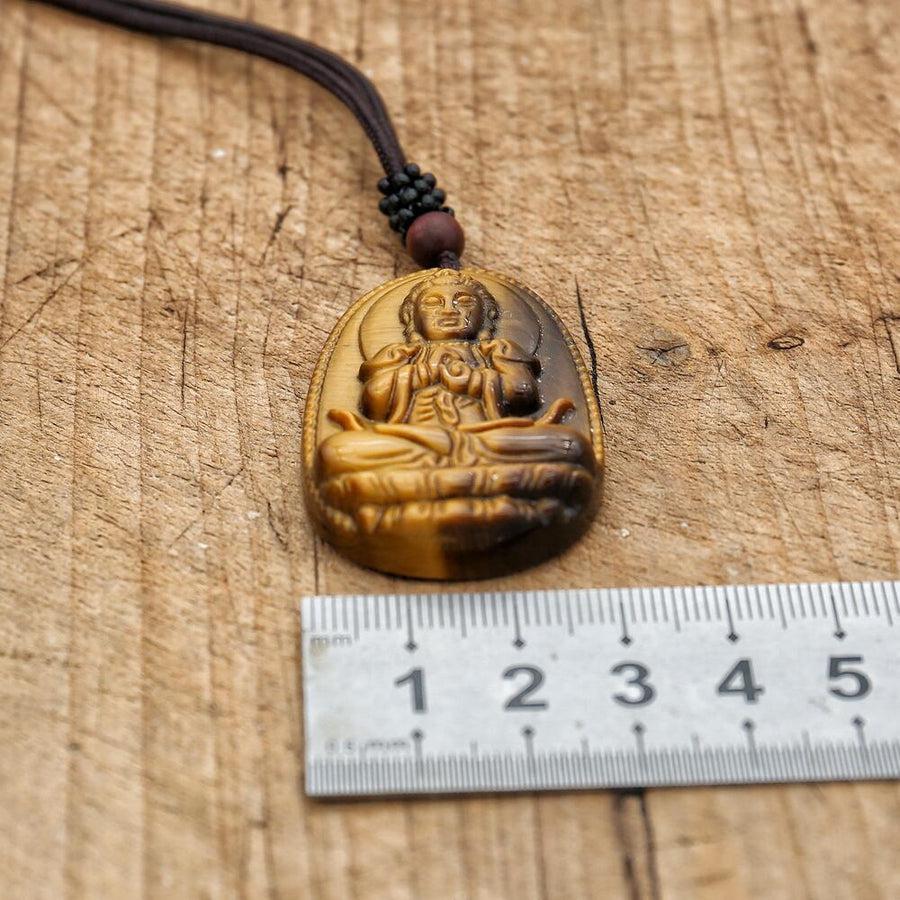 Collier en pierre naturelle en Œil de tigre sculpté à l’effigie de Bouddha