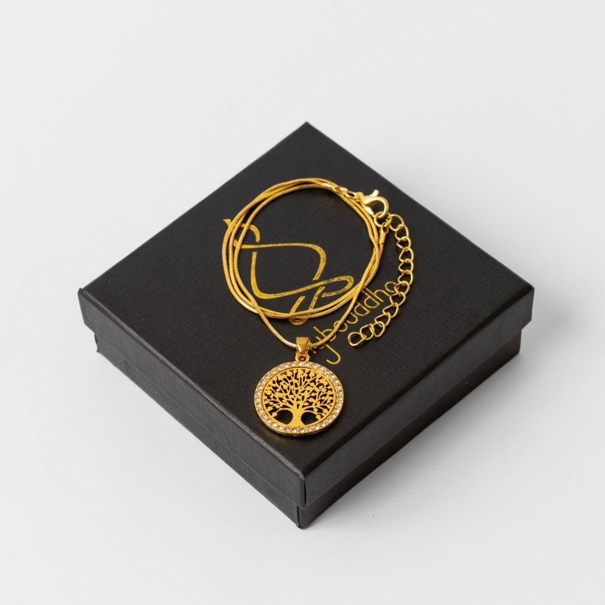 Collier pendentif Arbre de vie et cristal